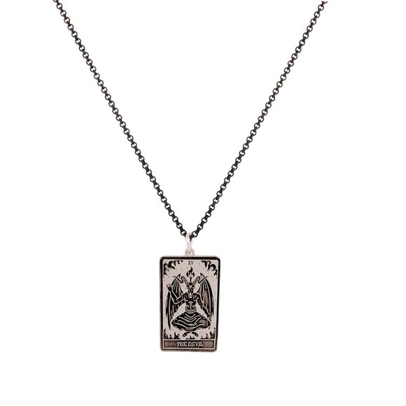THE DEVIL Tarot Card Necklace, Sterling Silver Tarot Necklace, Tarot Jewelry - Picture 2 of 4